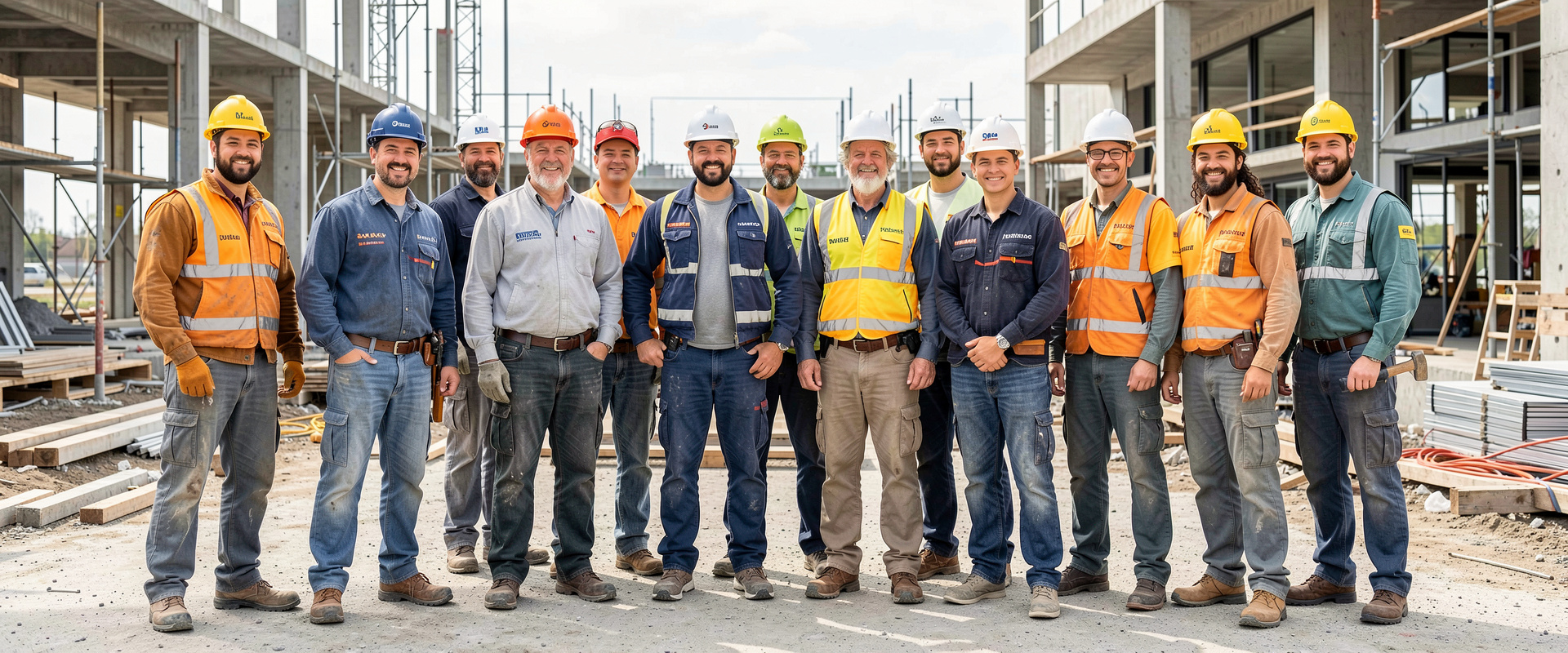 Motiviertes Handwerker-Team auf der Baustelle